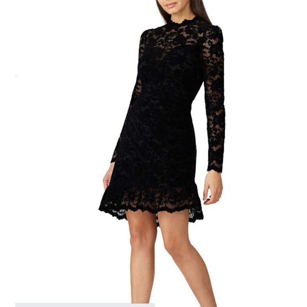 Saylor Kacey Mini Dress Black Lace and‎ Velvet Open Back Mock Neck Size Medium